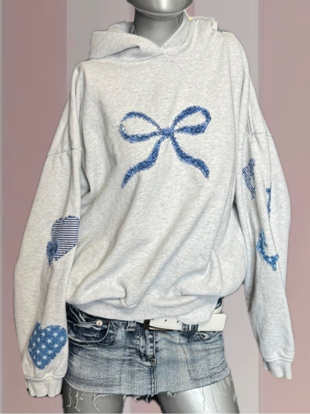 DIY Garage Grey/Blue Embroidered Hoodie